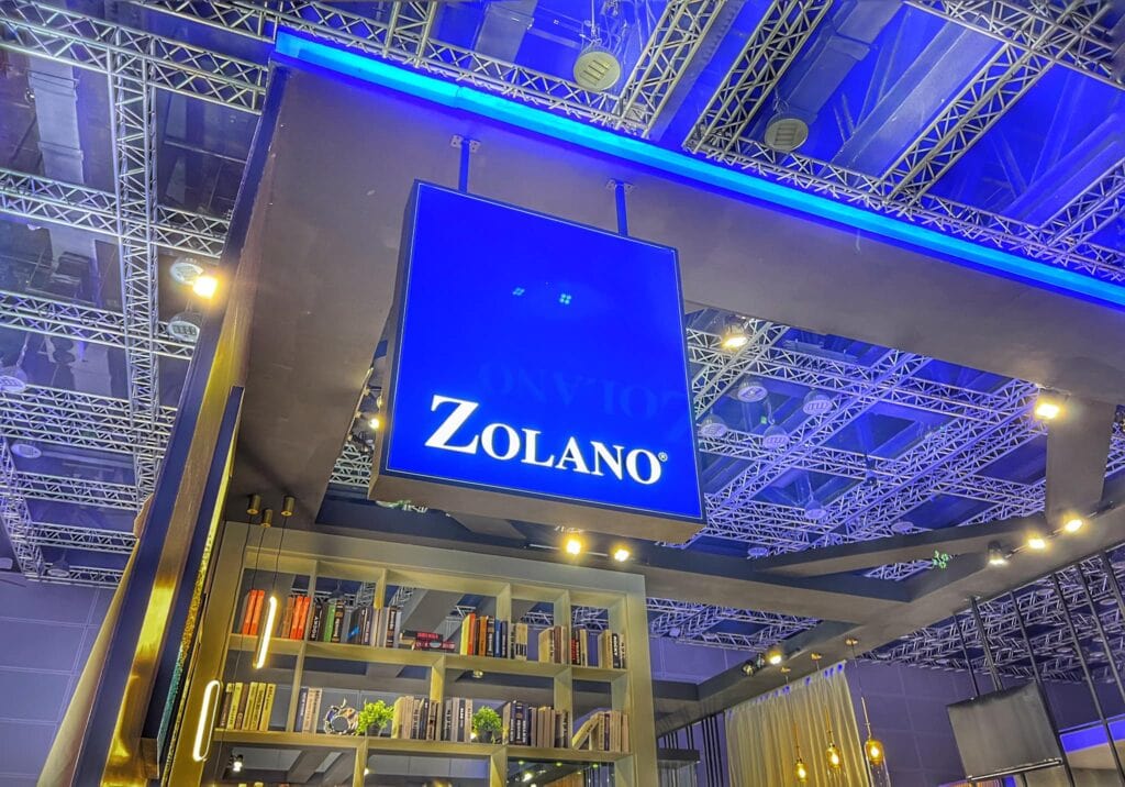 A colourful display of Zolano branding at HOMEDec 2022 exhibition.