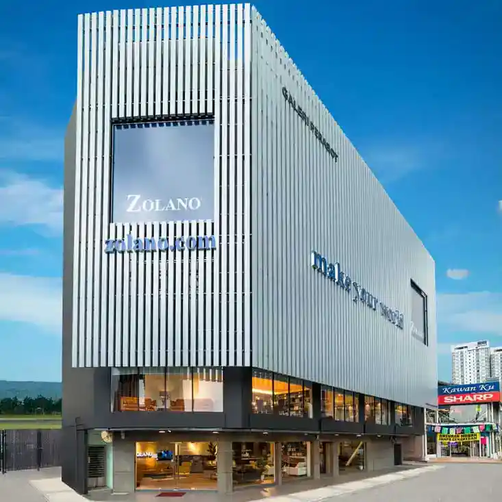 Zolano showroom on Old Klang Road, modern building with signage and retail space.