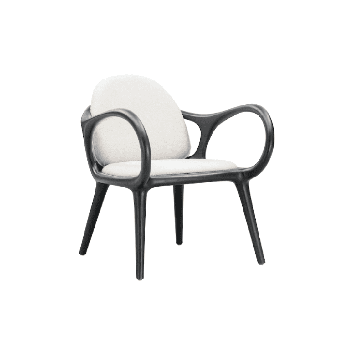 A stylish ORBIT LOUNGE chair with a modern design and comfortable white cushion.