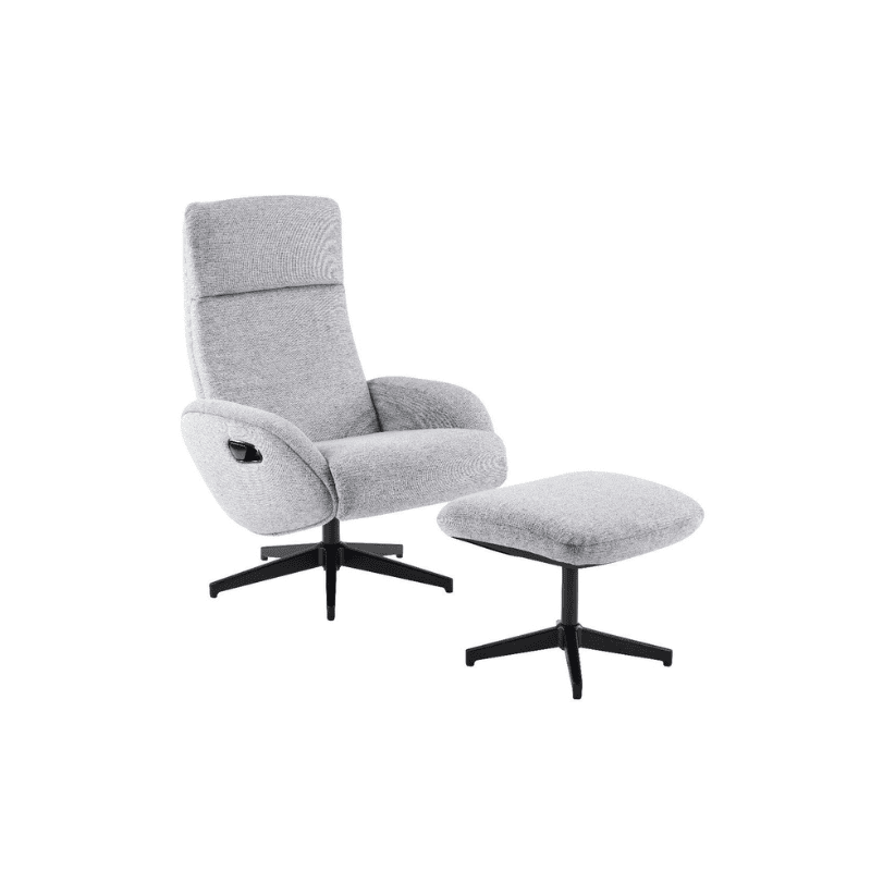 Relaxing grey lounge chair with matching ottoman, modern furniture for living room.