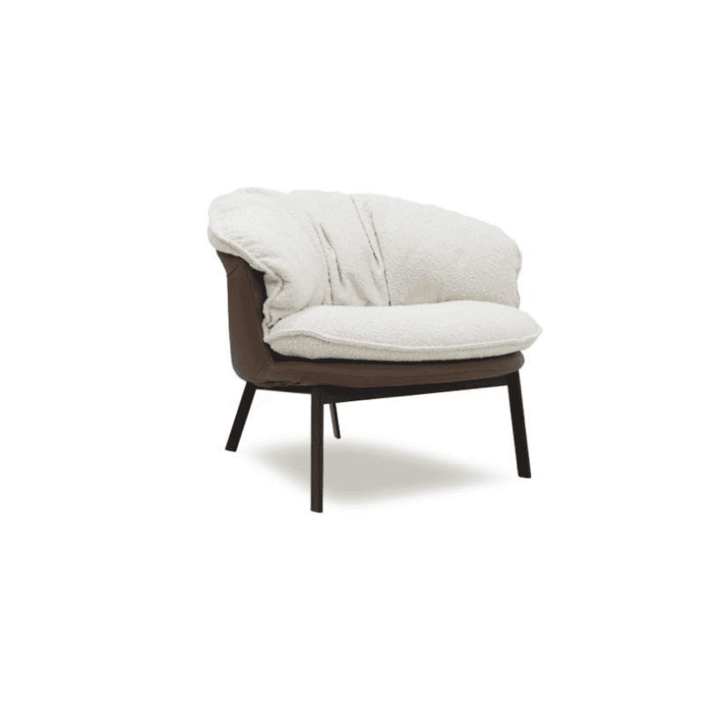 Comfortable modern armchair with plush white cushion and dark wooden legs, ideal for stylish living.