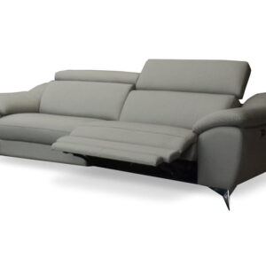 Modern grey fabric sofa with adjustable headrests and sleek design.