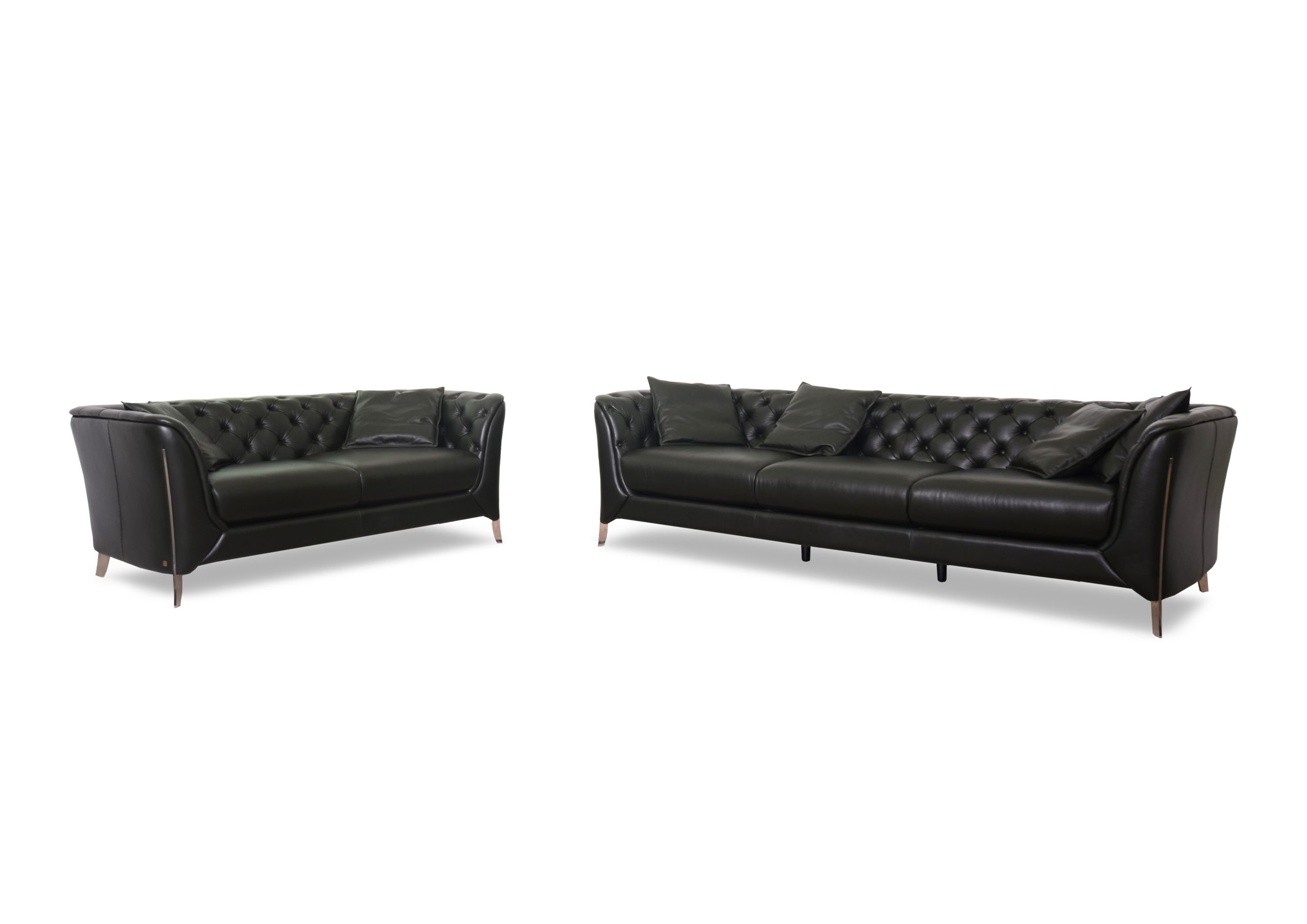 Elegant black leather sofas with tufted design, modern living room furniture, LECCIO style.