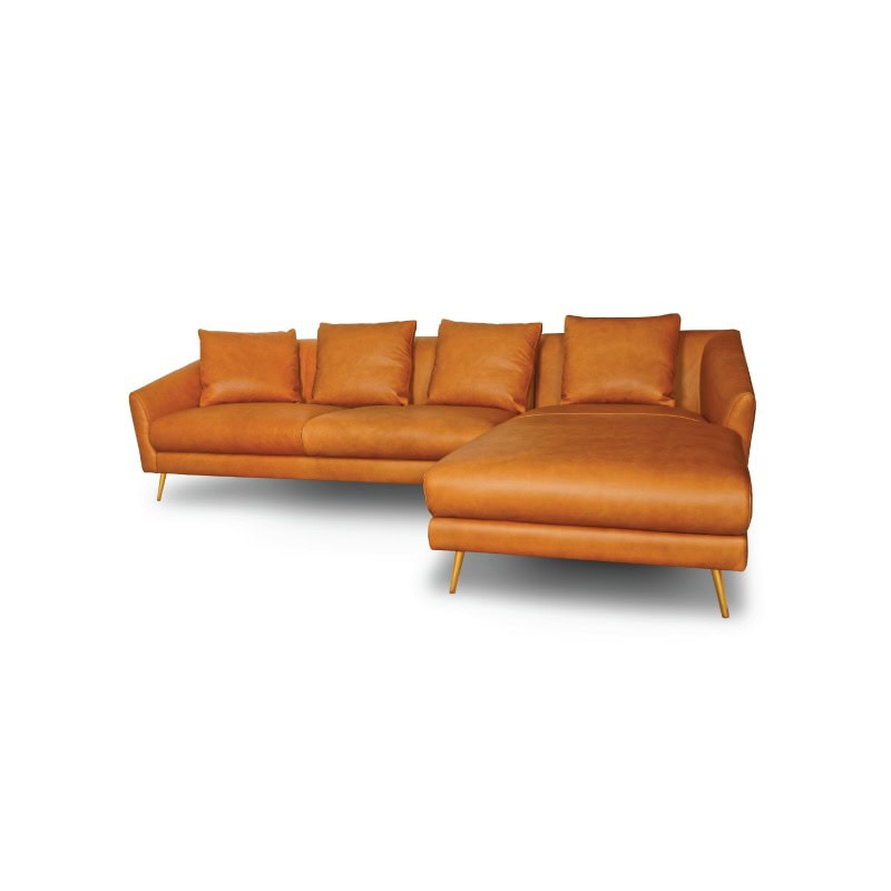 A stylish orange sectional sofa with matching cushions, perfect for modern living rooms.