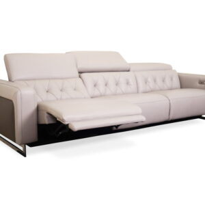 Modern white leather sofa with adjustable headrest and sleek design.