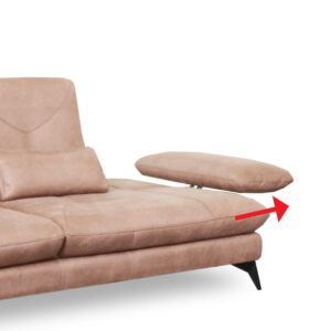 A comfortable beige sofa with an attached ottoman, modern living room furniture.