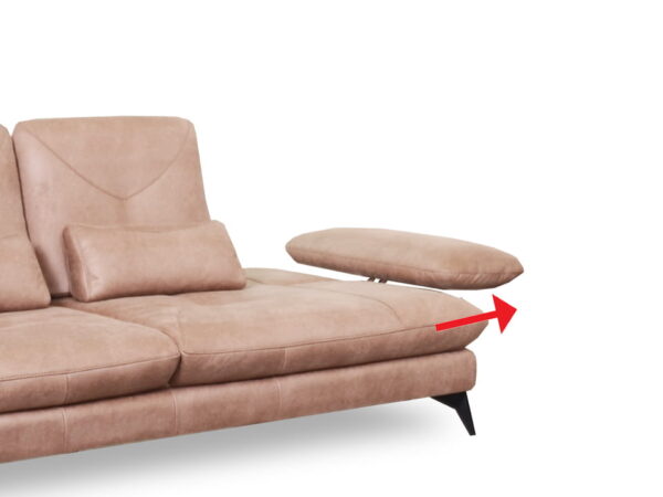 A comfortable beige sofa with an attached ottoman, modern living room furniture.