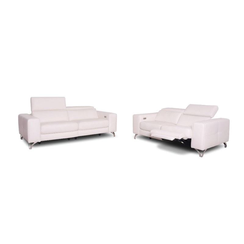 Elegant white leather sofas in a modern living room setting, stylish and comfortable.