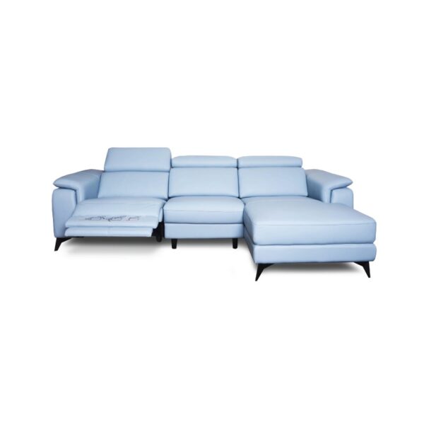 A luxurious light blue sectional sofa with modern design, perfect for stylish living rooms.