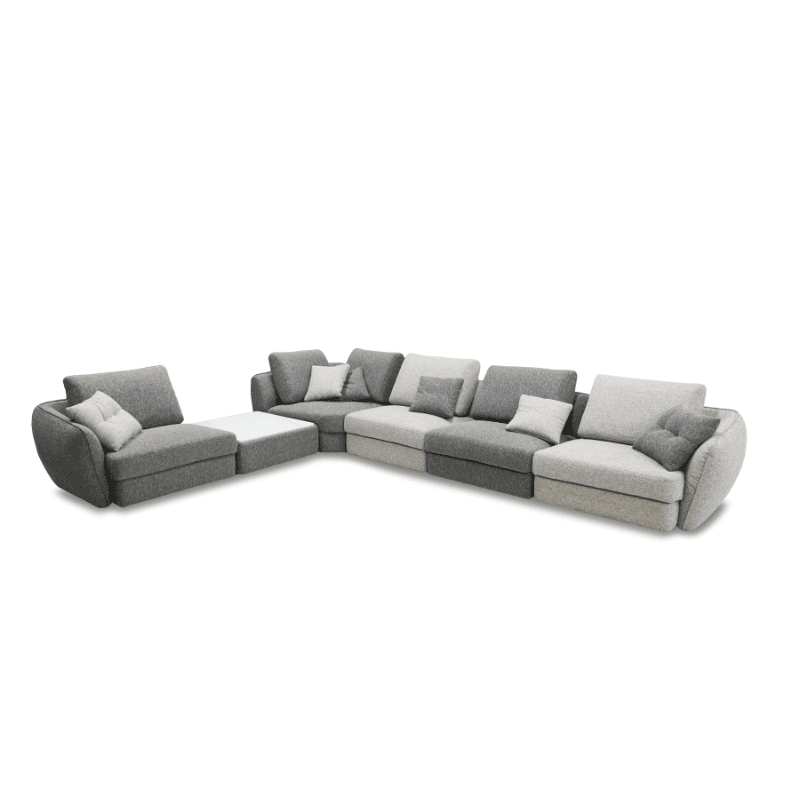 Modern grey Tuscane sectional sofa with cushions for stylish living room decor.
