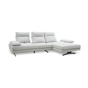 A modern white sectional sofa with adjustable headrests and a chaise lounge for stylish living room.