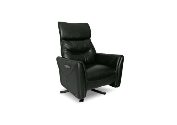 Relaxing black leather armchair with ergonomic design for comfort and style.