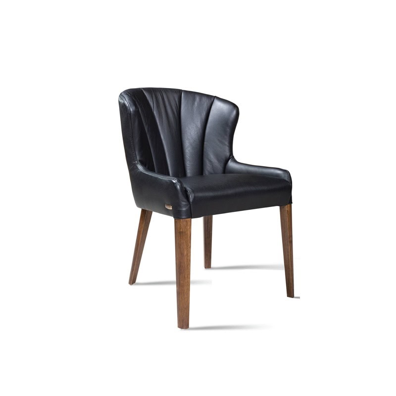Leather dining chair with wooden legs, modern design, Zolano furniture.