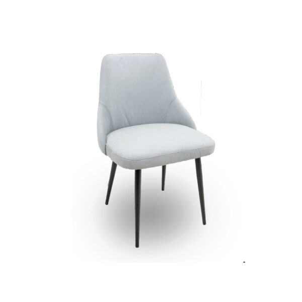 Fabric dining chair with upholstered seat and backrest, modern design, black wooden legs.