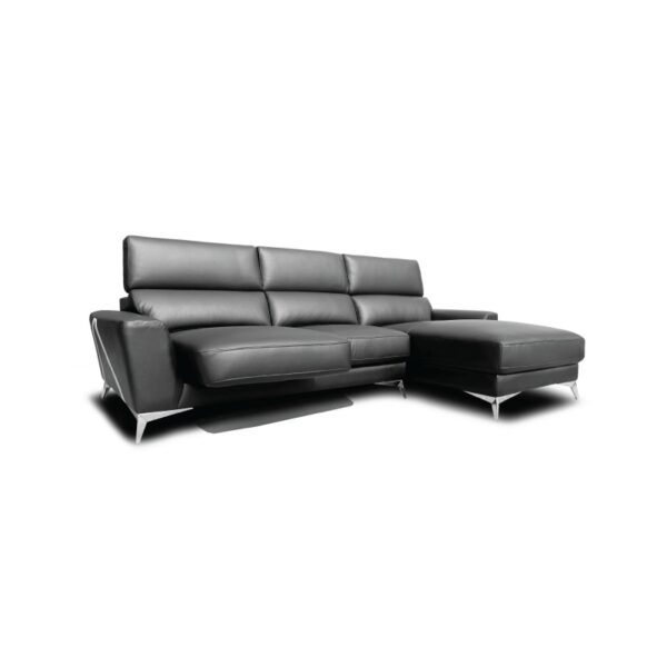 Modern black leather sofa with chaise lounge, stylish and comfortable for Athens living.