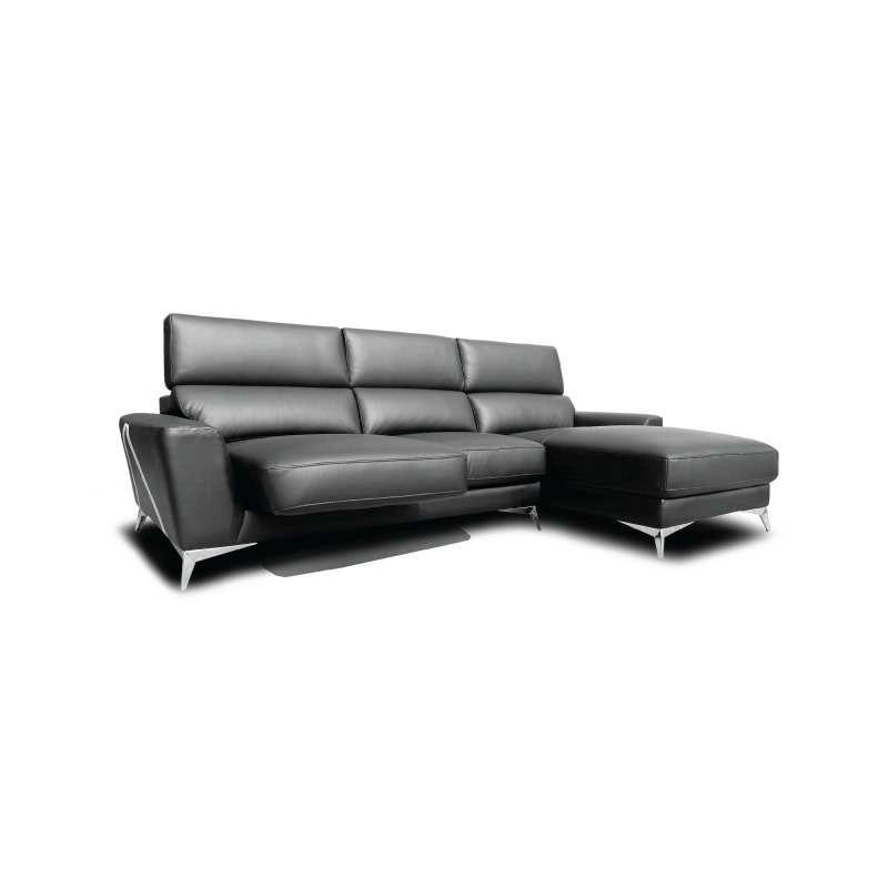 Modern black leather sofa with chaise lounge, stylish and comfortable for Athens living.