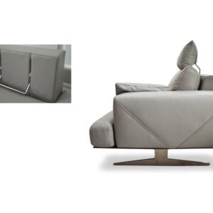 Modern grey armchair with sleek design and comfortable cushions for living room.