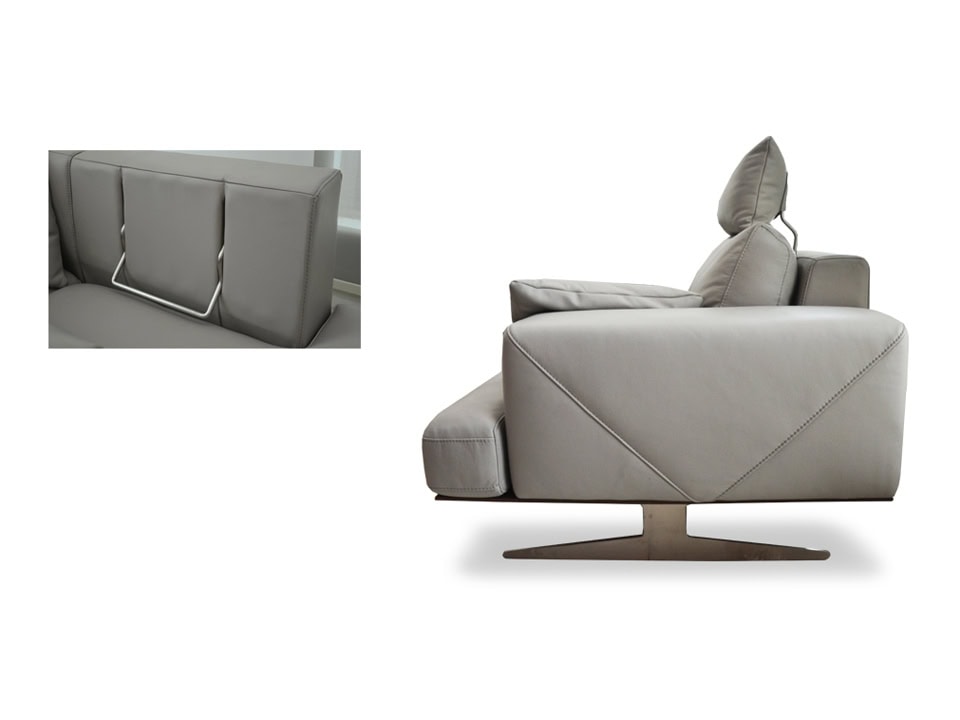Modern grey armchair with sleek design and comfortable cushions for living room.