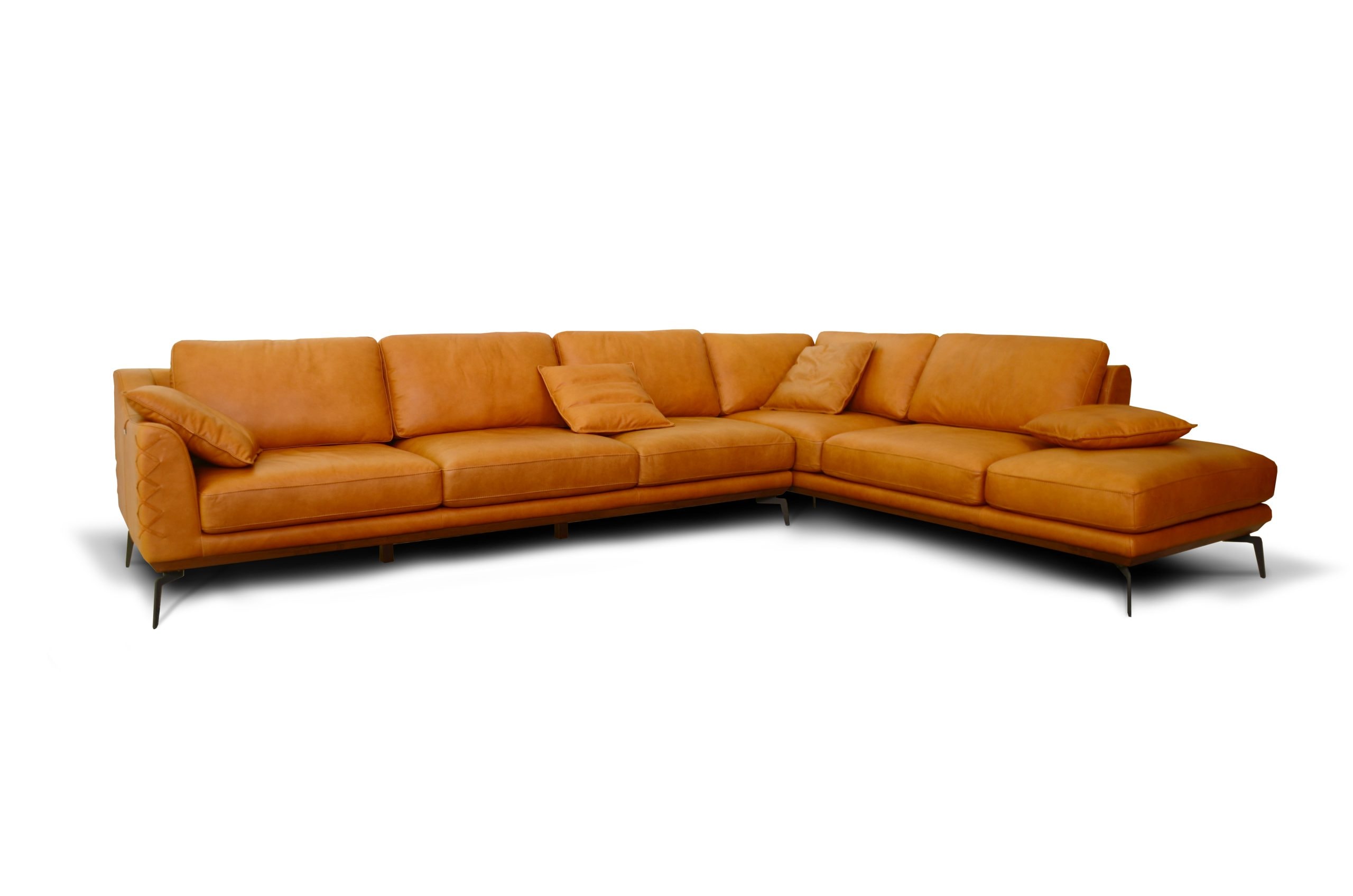 Luxurious orange sectional sofa with cushions, modern living room furniture, MIZAR.