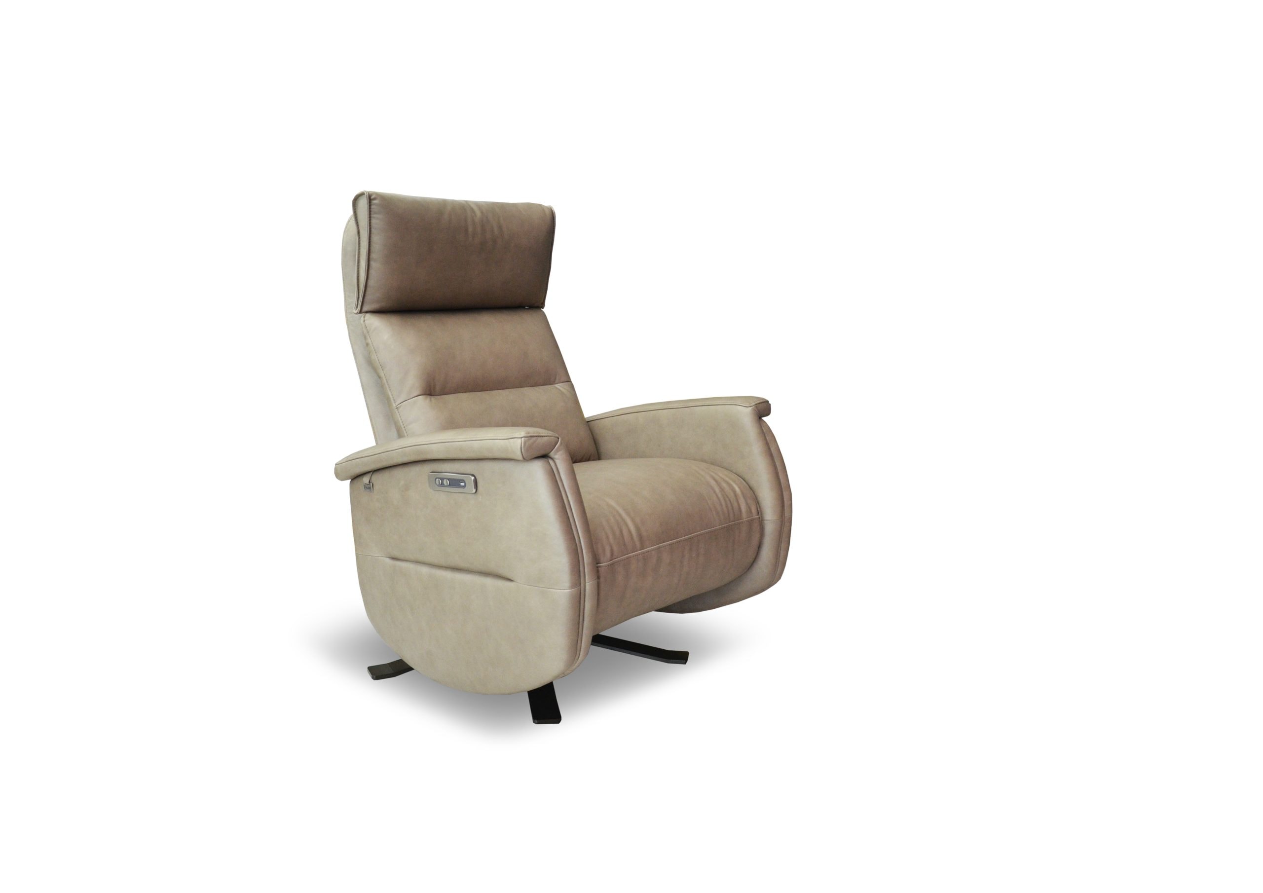 Relaxing beige recliner chair with plush cushioning and adjustable headrest for comfort.