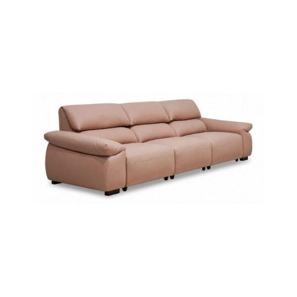 A comfortable beige fabric sofa with plush cushions and modern design.