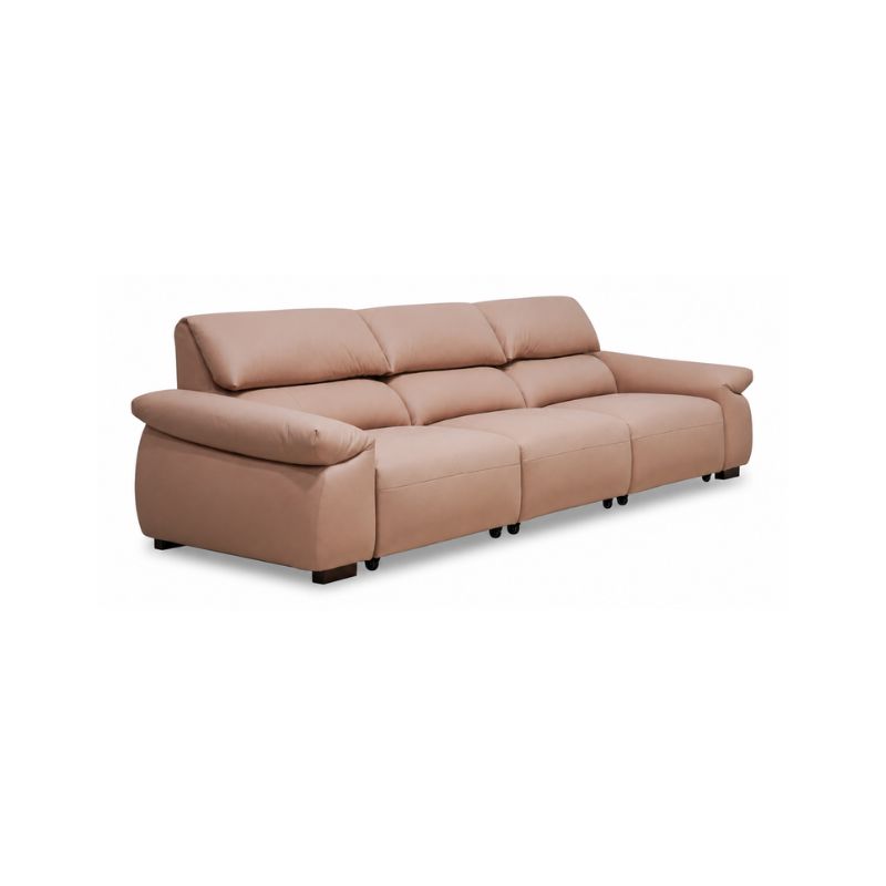 A comfortable beige fabric sofa with plush cushions and modern design.
